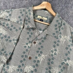 Tommy Bahama Shirt Mens 2XL Gray Silk Hawaiian Floral Short Sleeve Button Front